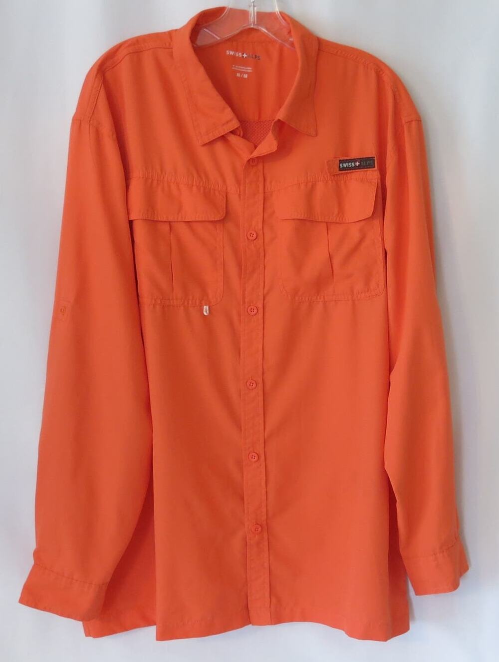 SWISS ALPS Fishing Shirt Size XL Sun Vented Long Sleeve Orange Outdoors Casual